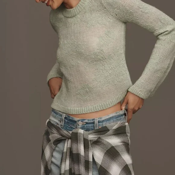 NWT Anthropologie Sheer Floral Mint Spring Sweater - Picture 2 of 4